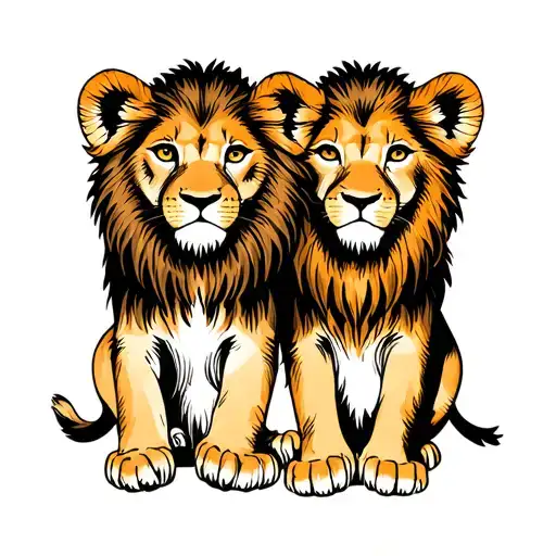 2 lion cubs tattoo design idea