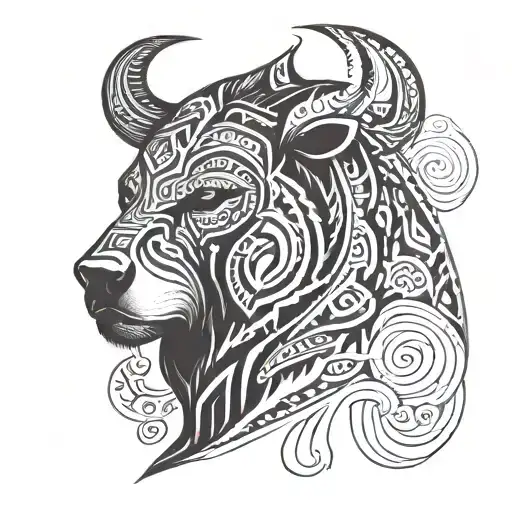 I want a minotaur and a bear resting their heads as if measuring strength, the bear should have a human physique and mus tattoo design idea