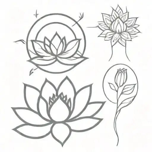 moon sun lotus flower line straight tattoo design idea