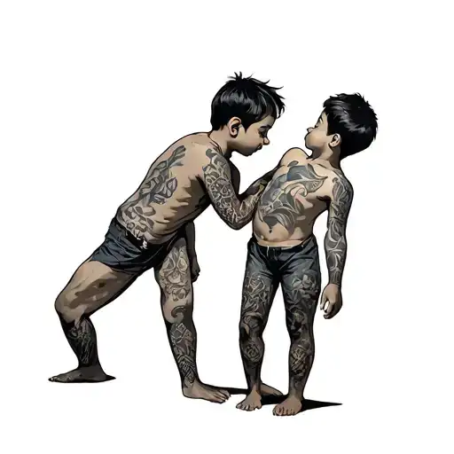 two sons and dad tattoo design idea