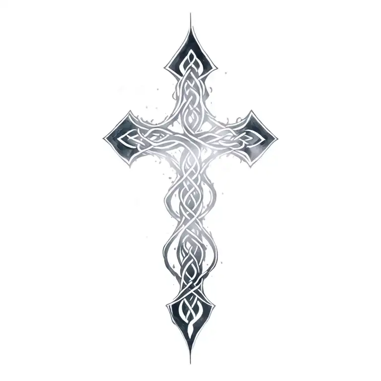 celtic cross hidden in mist vapour fog tattoo design idea