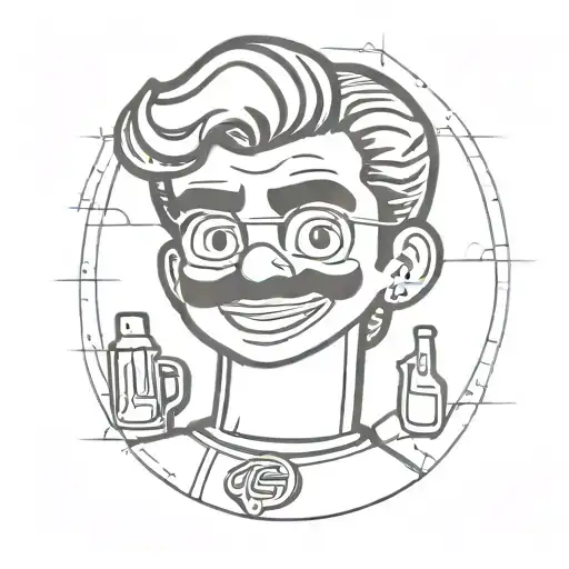50s lol doll man, grease style tattoo design idea