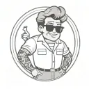 50s lol doll man, grease style tattoo design idea
