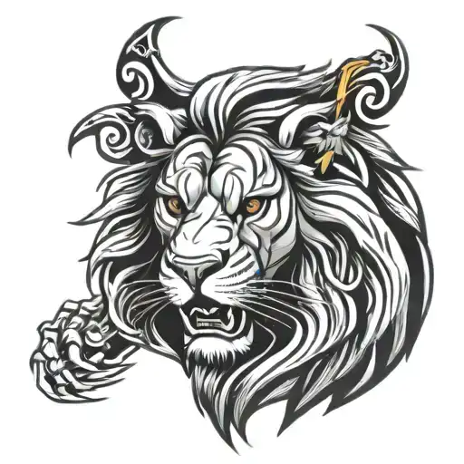 Real Madrid logo and Lion roaring tattoo design idea