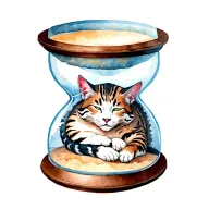 curled up lynx like cat sleeping inside the bottom section of a big hourglass, all the sand at bottom of hourglass tattoo design idea