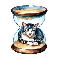 curled up lynx like cat sleeping inside the bottom section of a big hourglass, all the sand at bottom of hourglass tattoo design idea