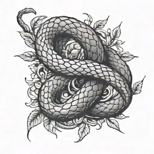 BLACK EVIL SNAKE ENTWINED WITH A COCOA TREE BRANCH tattoo design idea