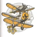 date with aeroplane flying tattoo design idea