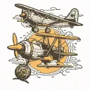 date with aeroplane flying tattoo design idea