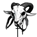 goat skull realistic with inverted cross intertwined tattoo design idea