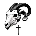 goat skull realistic with inverted cross intertwined tattoo design idea
