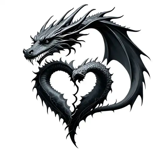 broken heart dragon tattoo design idea