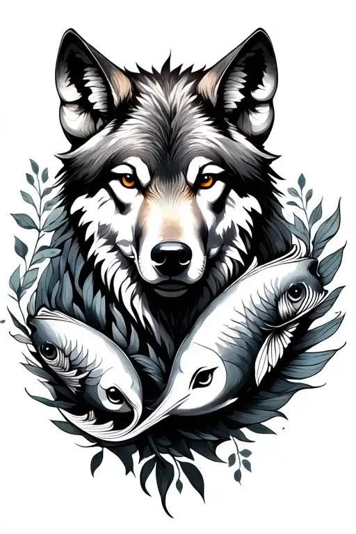 Taurus, wolf and pisces with nature tattoo design idea