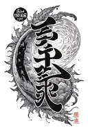 Japanese kanji "Fall seven times, get up eight" with sun and moon tattoo design idea