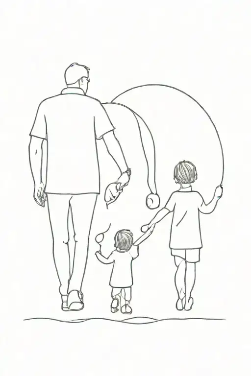 dad walkin with two child holding hands tattoo design idea
