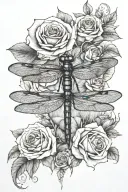 one dragonfly, roses  tattoo design idea