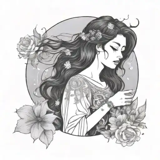 astral, girl with dark hair, beautiful, moon, witch, earth zodiac, moonstone, flowers wrist tattoo tattoo design idea