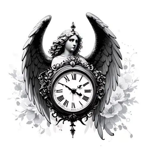 Angel And Clock tattoo design idea
