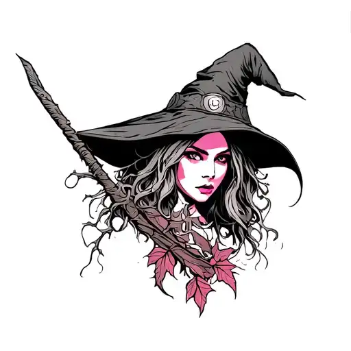 Leafless pink with a viking witch tattoo design idea