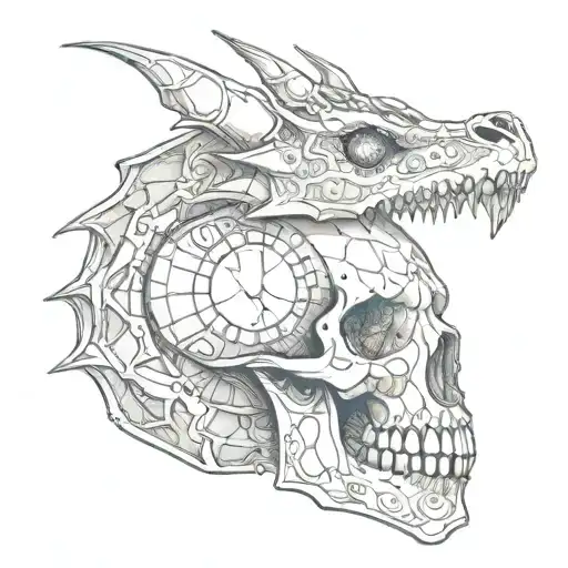 dragon skull adorned with intricate moon phases tattoo design idea