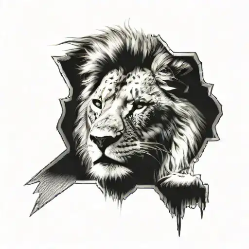 blinded folded lion with scar incorporated tattoo design idea