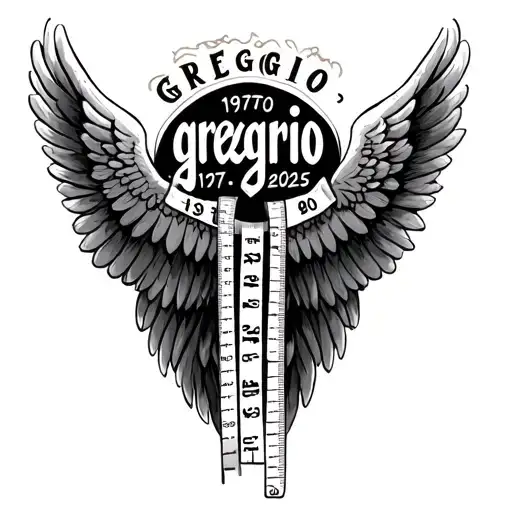 "gregorio 1970-2025" "Gregorio 1970-2025" measuring tape and angel wings tattoo design idea