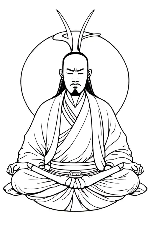 Samurai warrior meditating monk aligned tattoo design idea