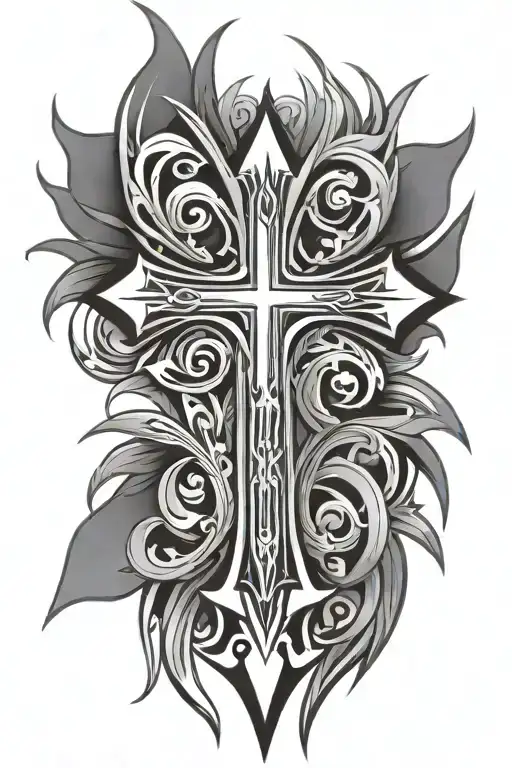 Cross Tribal tattoo design idea
