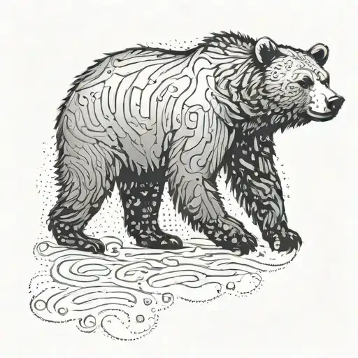 Bear silhouette walking, very Recognizable, no details, black tattoo design idea