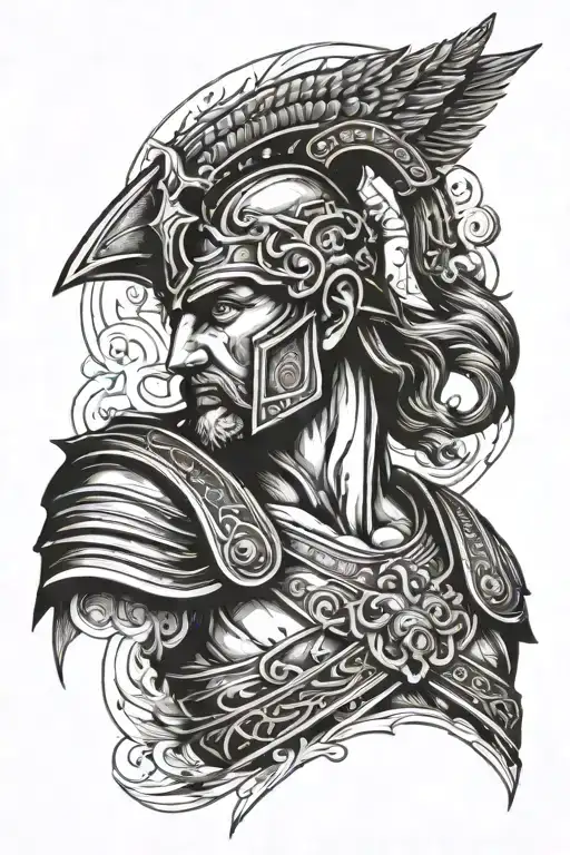 Ares greek god on shoulder sleeve tattoo design idea