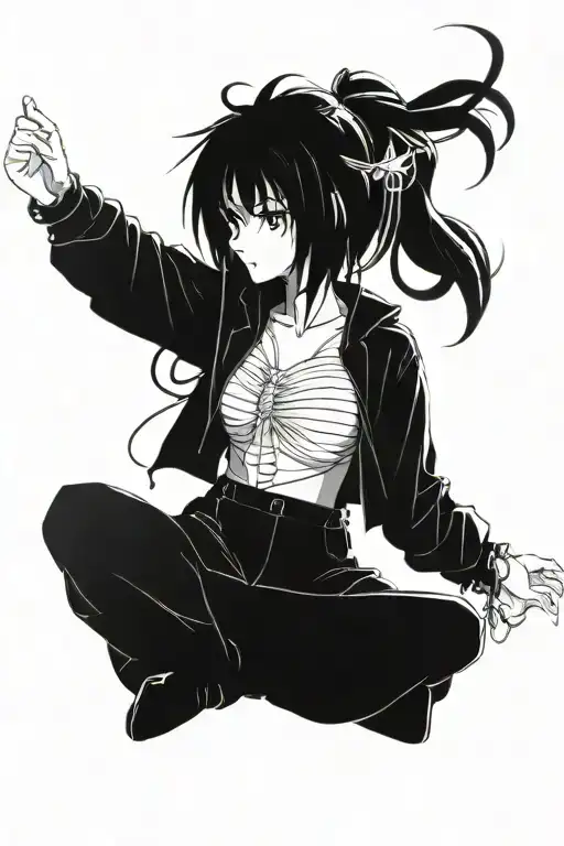 anime woman posing tattoo design idea