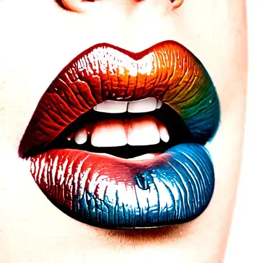 pussy lips into mouth lips tattoo design idea