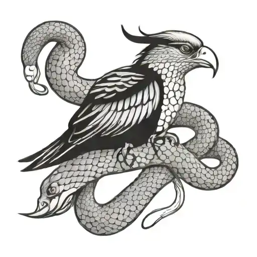 bird fighting snake tattoo design idea