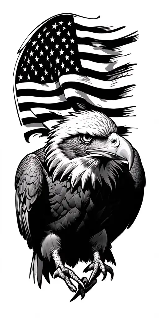diving eagle head and American flag waving tattoo design idea