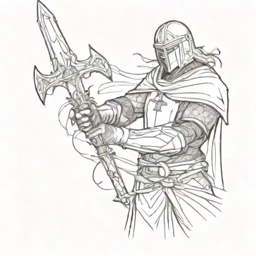 crusader holding sword tattoo design idea
