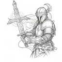crusader holding sword tattoo design idea