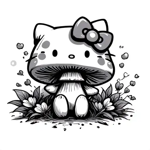 mushroom, hello kitty, Gunnersmate and the world tattoo design idea
