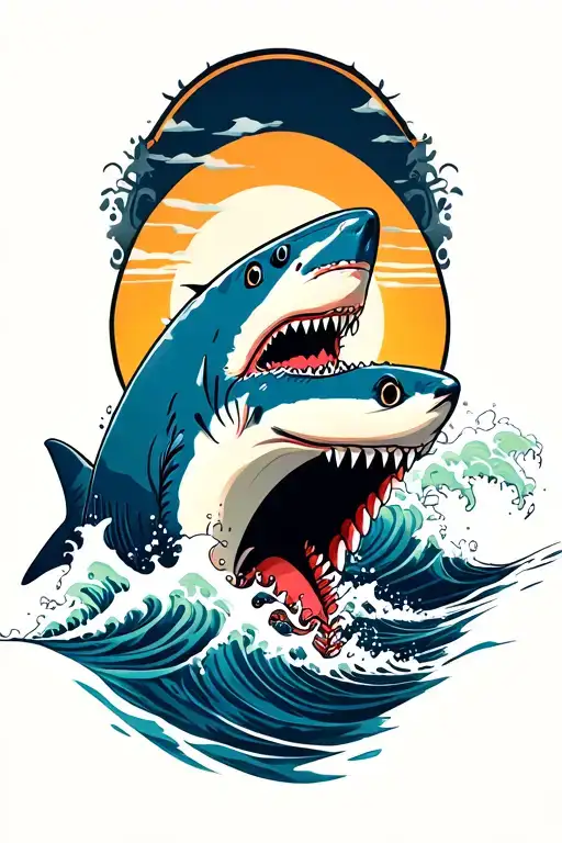 shark with waves crashing tattoo design idea