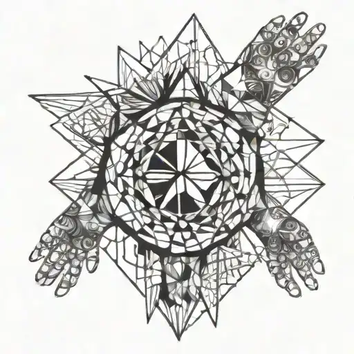 the hands of Adam's creation are in the prism of light refraction tattoo design idea