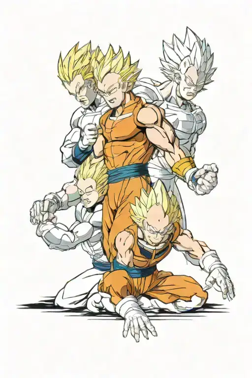 vegeta having a one on one with saitama and in the middle naruto in hermit mode trying to separate them tattoo design idea