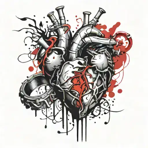 beating heart with wedding rings intertwined tattoo design idea
