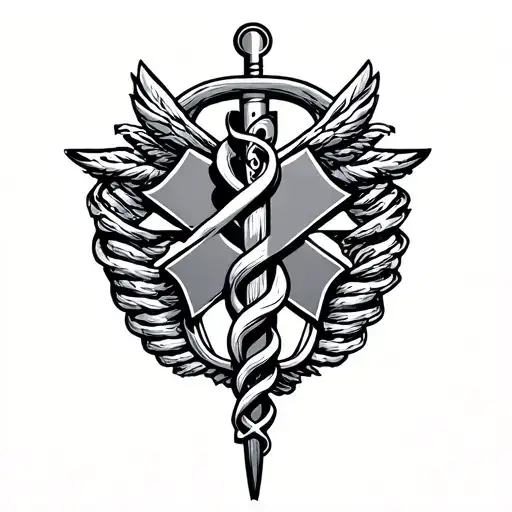 Staff of Asclepius and star of life intertwined tattoo design idea