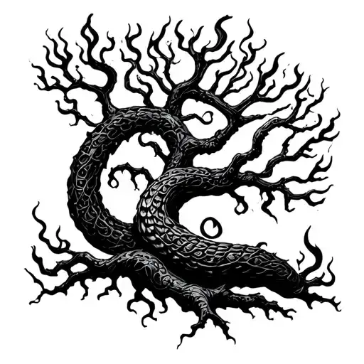 shadow tree skeltons worms fire tattoo design idea