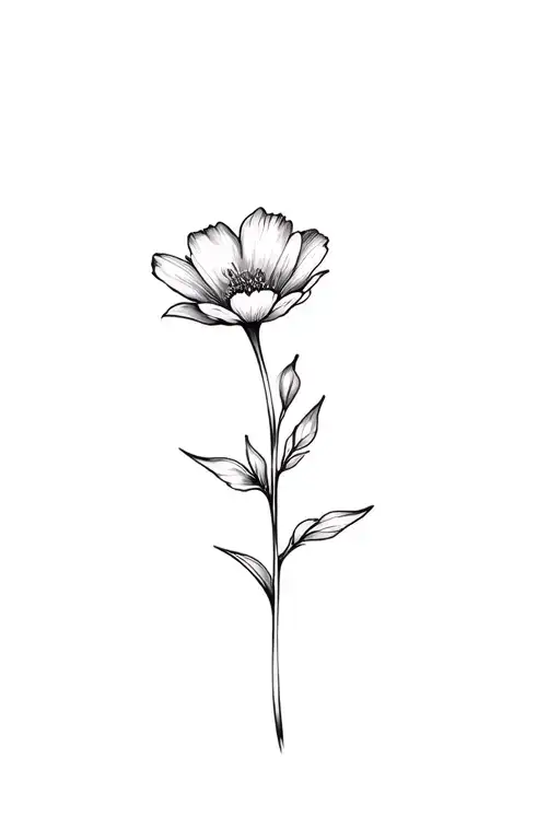 fine line violet flower in black and white tattoo design idea