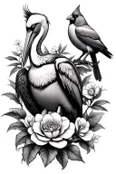 Pelican+cardinal+camelia tattoo design idea
