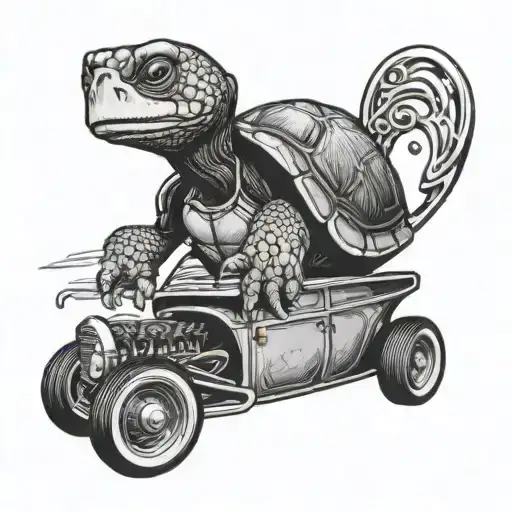 turtle driving a 1955 hot rod  truck tattoo design idea