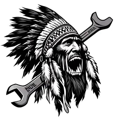 "Indigenous Plumbing LLC " "Indigenous Plumbing LLC " dread Native American holding wrench tattoo design idea