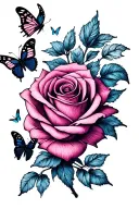 cursive drawn rose into the cursive letters xoxo spread out ending with little sketched butterflies tattoo design idea