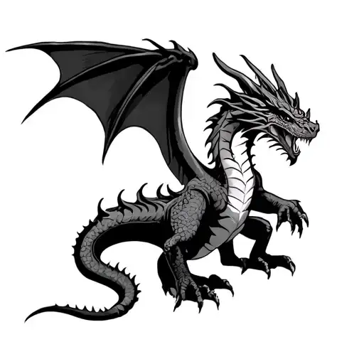 large dragon with spread wings in fantasy style tattoo design idea