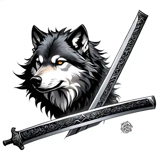 wolf and katana sword tattoo design idea